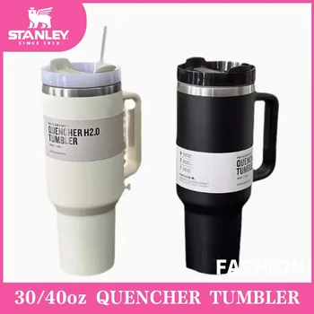 Stanley Quencher 빨대 포함 스테인리스 스틸 진공 단열 텀블러, 열 아이스 커피, 테모스 컵, H2.0 플로우 스테이트, 40oz 