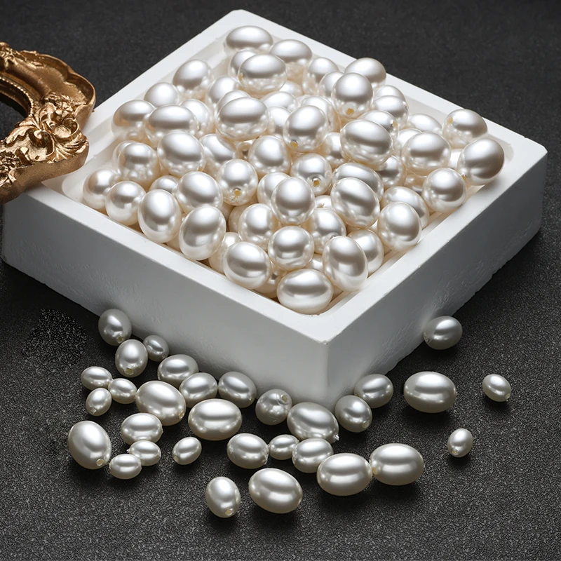 20-100Pcs Half Hole Elliptical Imitation Pearl Pendant For Jewelry Making Supplies DIY Charm Necklace Earring Tassel Accessorie