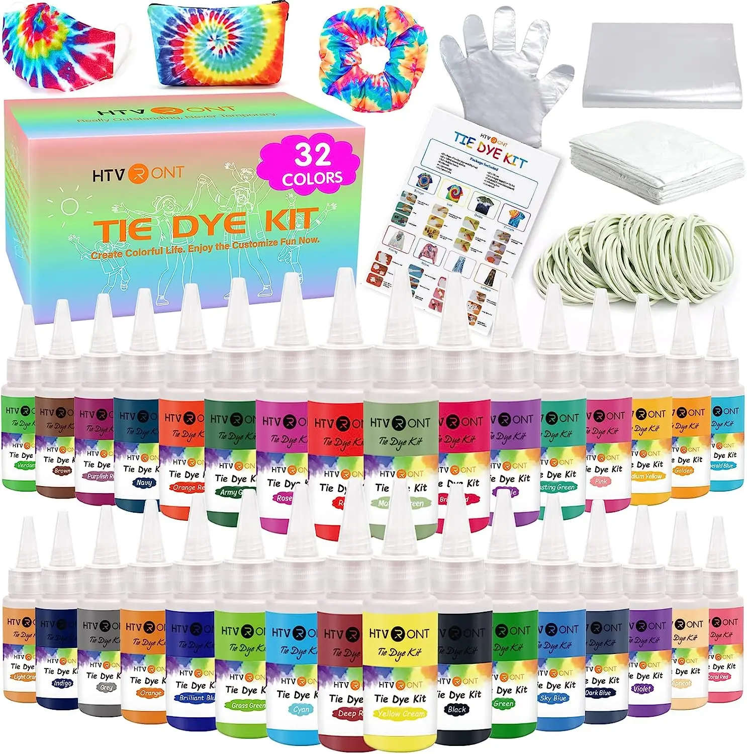 HTVRONT 26/32 Colors 60ML Tie Dye Kit Powder for Kids and Adults Supplies Pigment Suitable Summer Party Large Groups Handmade