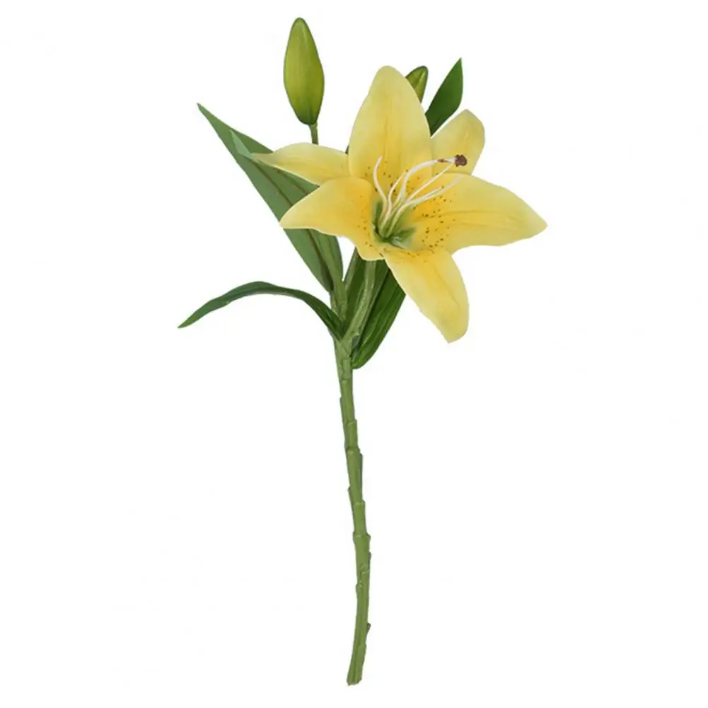 Fake Silk Flowers Artificial Lily Flower Elegant Artificial Lily Branch with Green Leaves for Home for Indoor for Stylish