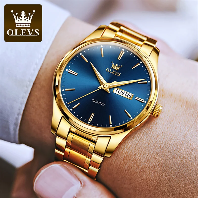 

OLEVS Mens Watches Top Brand Luxury Stainless Steel Gold Quartz Watch for Men Sports Waterproof Week Date Business Wristwatches