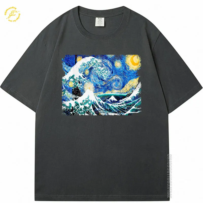 

Starry Night And Great Wave Van Gogh Art Painting T Shirt Oversized T-Shirt Men's Fashion Anime TShirt Korean Popular Clothes