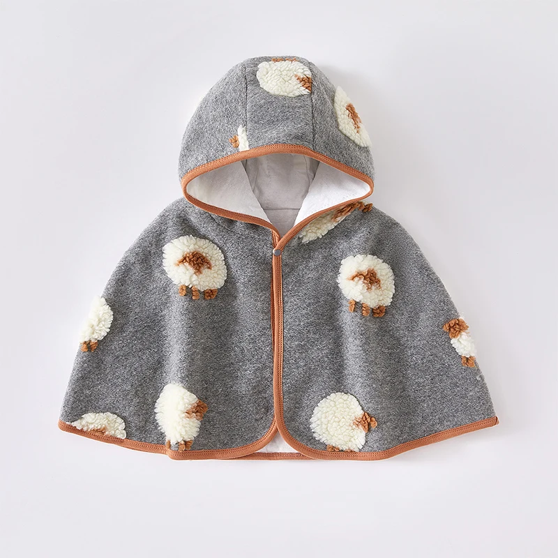 

Winter Baby Hooded Cloak Coral Fleece Girls Coat Windproof Outing Infant Outfit Velvet Blankets for Newborn Clothes Sheep Shawl