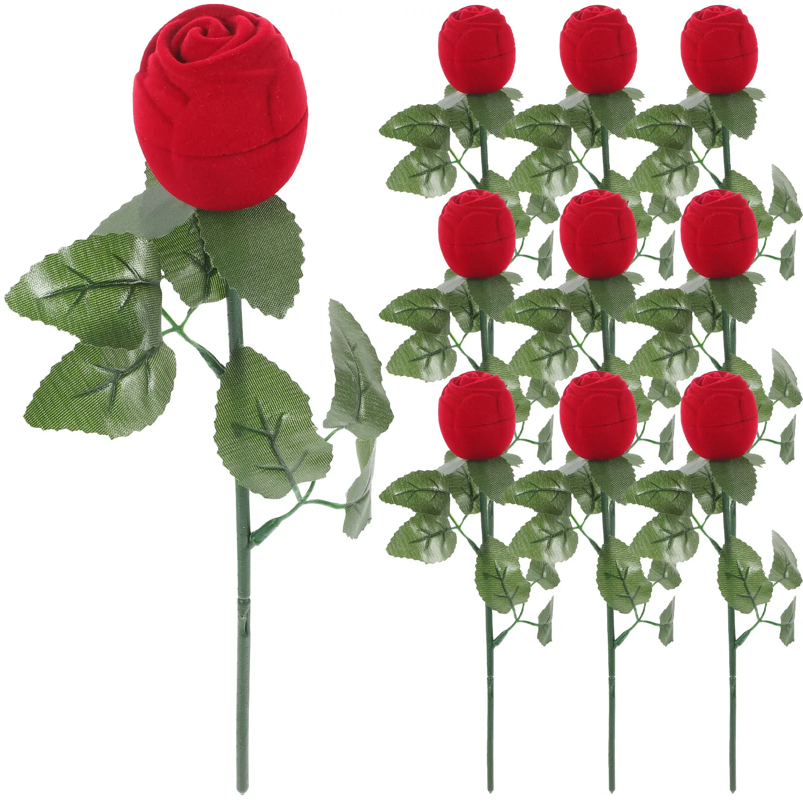 10Pcs Red Rose Ring Box Flower Shape Jewelry Case Romantic Engagement Proposal Wedding Gift Ring Storage for Valentine's Day
