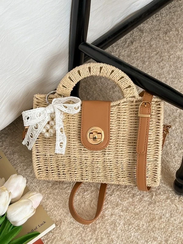 

Плетеная соломенная сумка в курортном стиле для женщин 2026 года, новая летняя пляжная сумка через плечо, модная сумочка