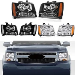GM2502263 Pair Front Lamp for Chevrolet Avalanche/Suburban Tahoe 2007 2008 2009 2010-2014 US Auto American Halogen Headlight