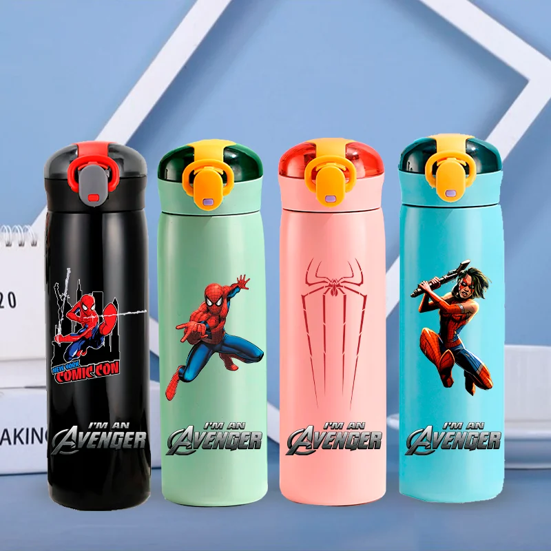 460ML Spider Man Cartoon Stainless Steel Insulated Cup Portable Leak Proof Water Bottle Outdoor Sports Insulated Water Bottle