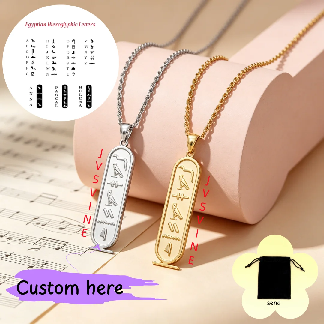 Collier personnalisé avec symboles égyptiens, nom gravé, hieroglyphes égyptiens rétro, écriture égyptienne ancienne, bijoux traités par procédé de corrosion