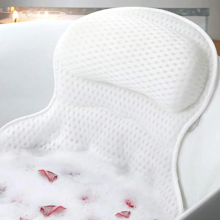 

Bath Pillow Bathtub Pillow, Luxury Bath Pillows For Tub Neck And Back Support, Bath Tub Pillow Headrest With Soft 4D Mesh Fabri