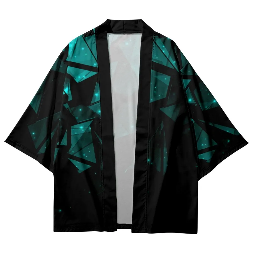 Kimono tradisional Jepang Motif geometri Anime Fashion 2022 kaus kardigan Pria Wanita Yukata pantai musim panas Haori Streetwear