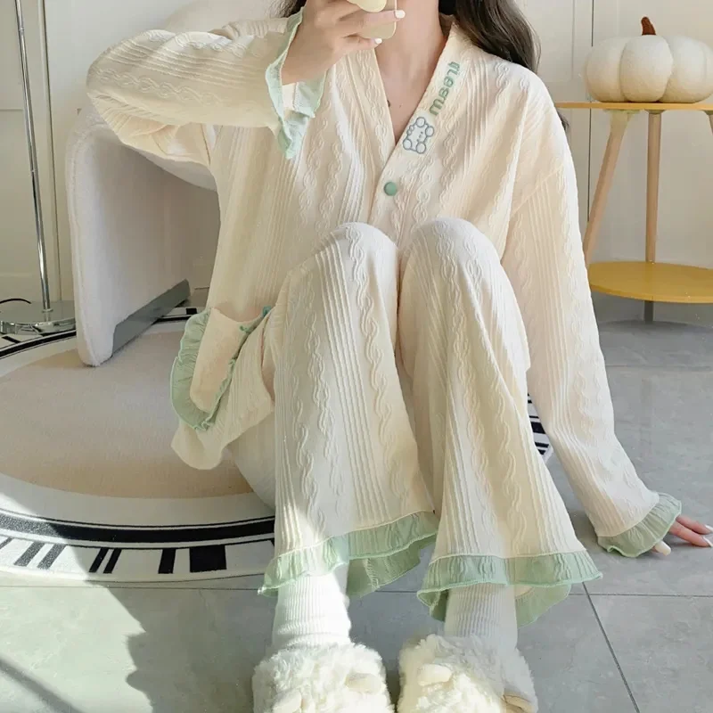 

Nightgown Woman 2023 Spring Autumn New Cotton Thin Salt Department Students Cute Embroidery Network Red Home Dress Set Female