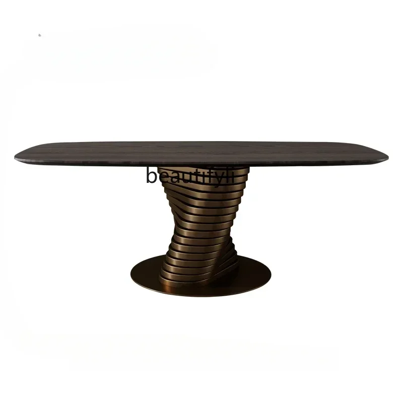 White Wax Solid Wood Dining Table Light Luxury Rectangular Designer Rotating Overlay Black Walnut Dining Table