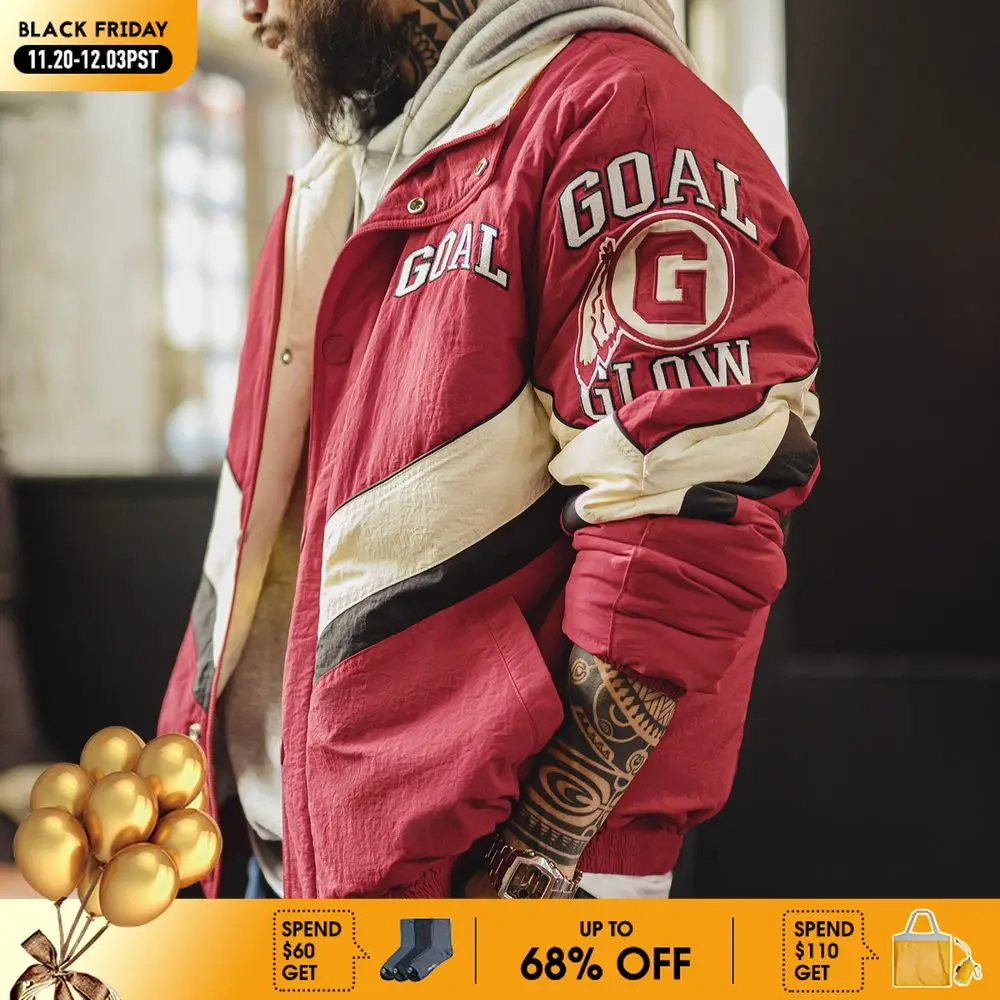 

Винтажная теплая гоночная куртка Maden, стеганое пальто с воротником с лацканами и вышитыми значками, куртки большого размера на осень-зиму