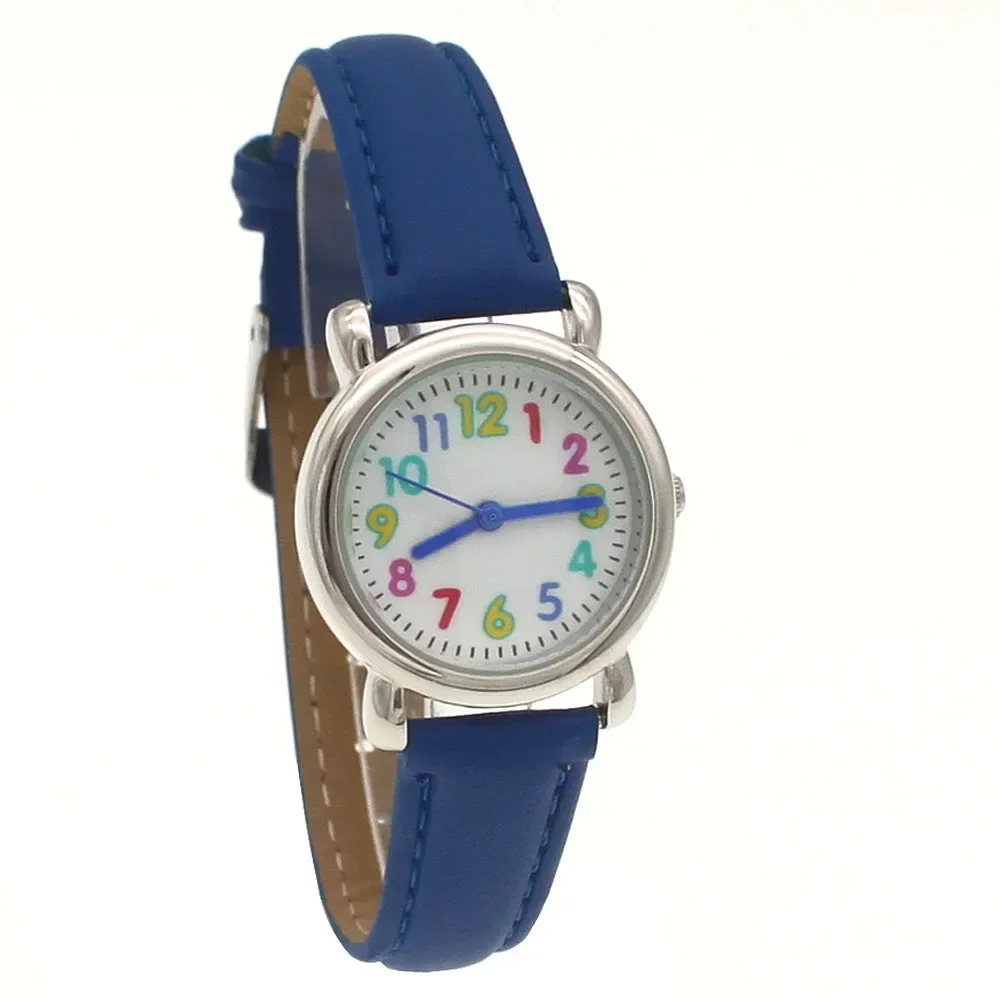 Fashion Kids Quartz Movement Wristwatch Student Watch Leather Strap Boys Girls Dial Design