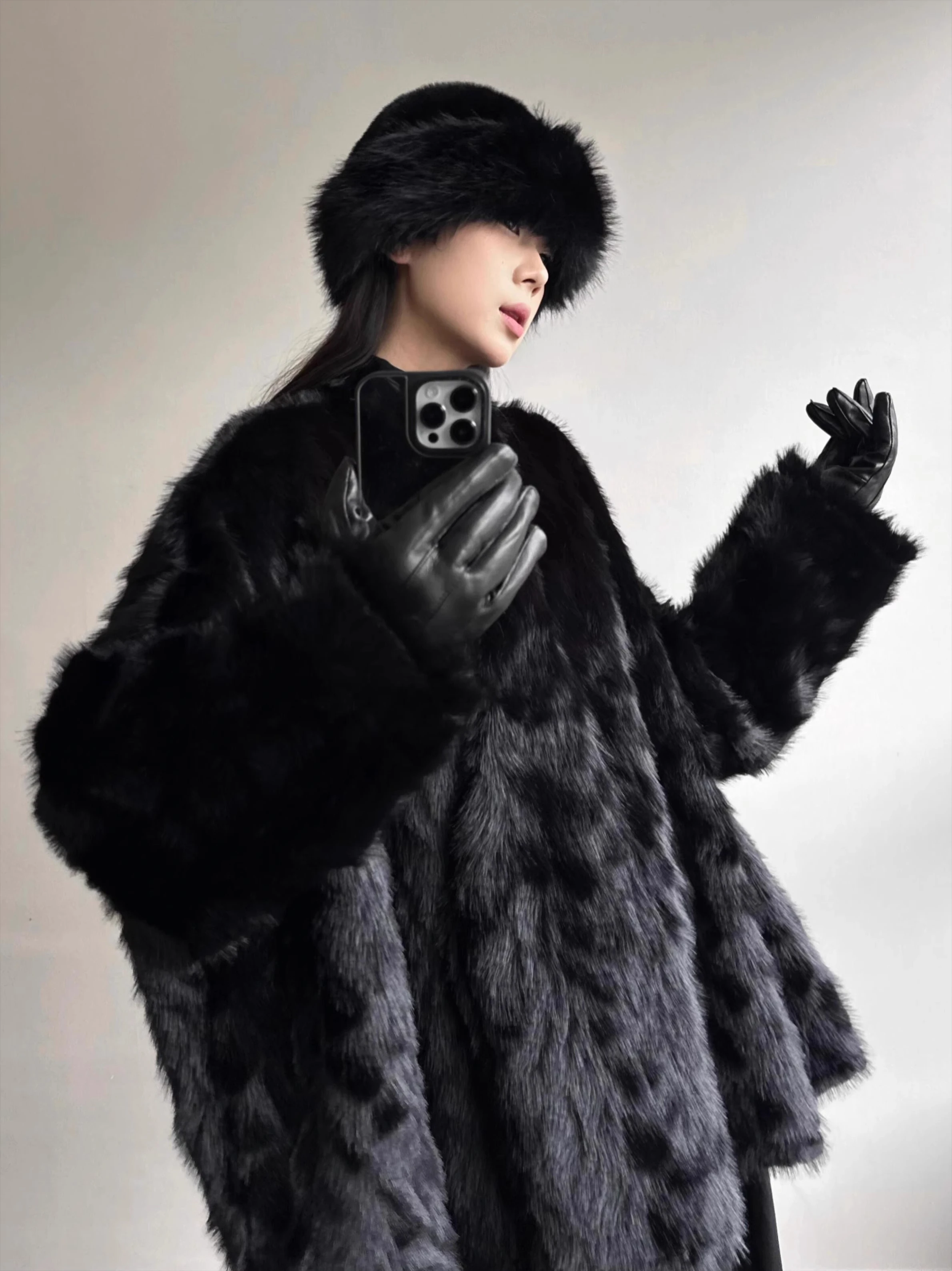 Faux Fur Women Coats Bat Sleeve Mid Length Coat Thick Warm Y2k Streetwear Elegant Jackets Open Stitch Outerwear Autumn Winter