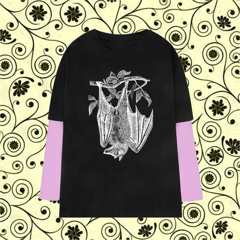 

Модный креативный женский топ с принтом летучей мыши в стиле ретро, High Street, Harajuku, эстетичная футболка, повседневные тонкие футболки с длинным рукавом Y2K в стиле панк
