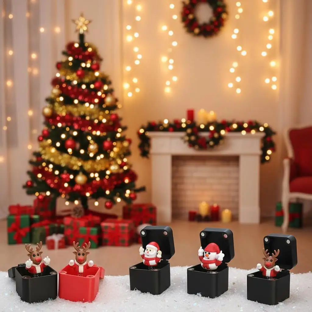 

Creative Miniatures Christmas Tree Snowman Figurines Santa Claus Ornaments New Year Xmas Gift hristmas Middle Finger in a Box