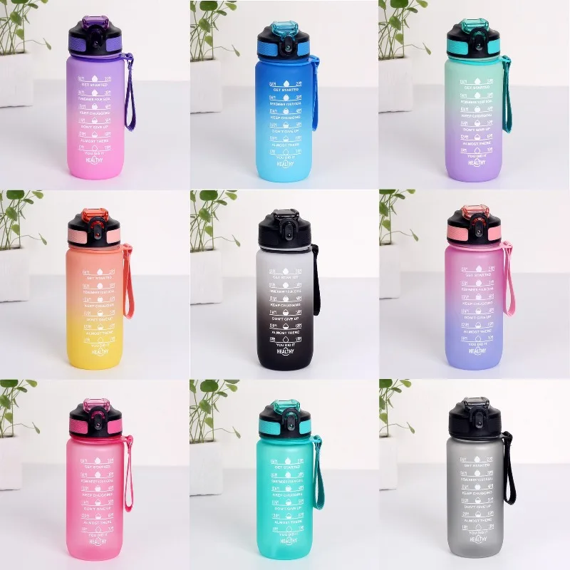 600ml Gradient Color Water Cup Plastic Sports Outdoor Bottle with Straw Handle Drinking Cup Fitness Pink Portable Drinkware 2
