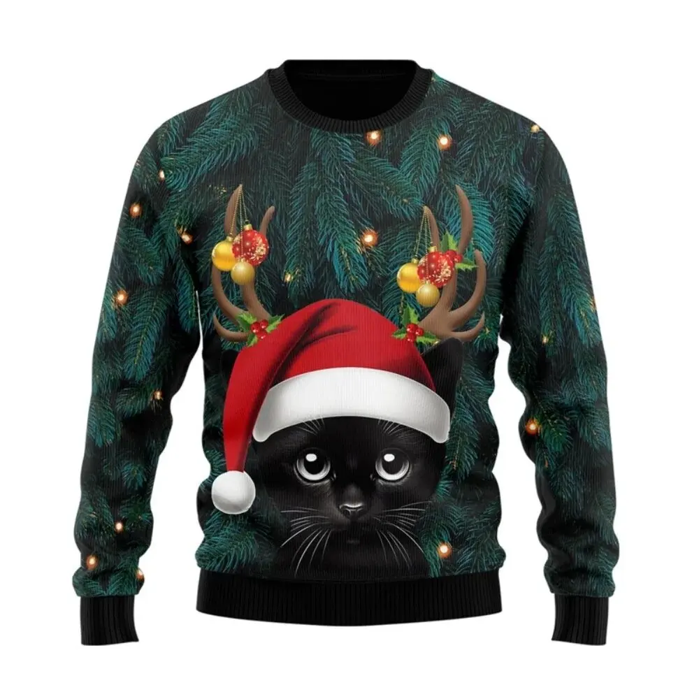 Men's new fashion winter sweater with funny Christmas cat pattern 3D printed ugly sweater neutral street casual sweater Z0196