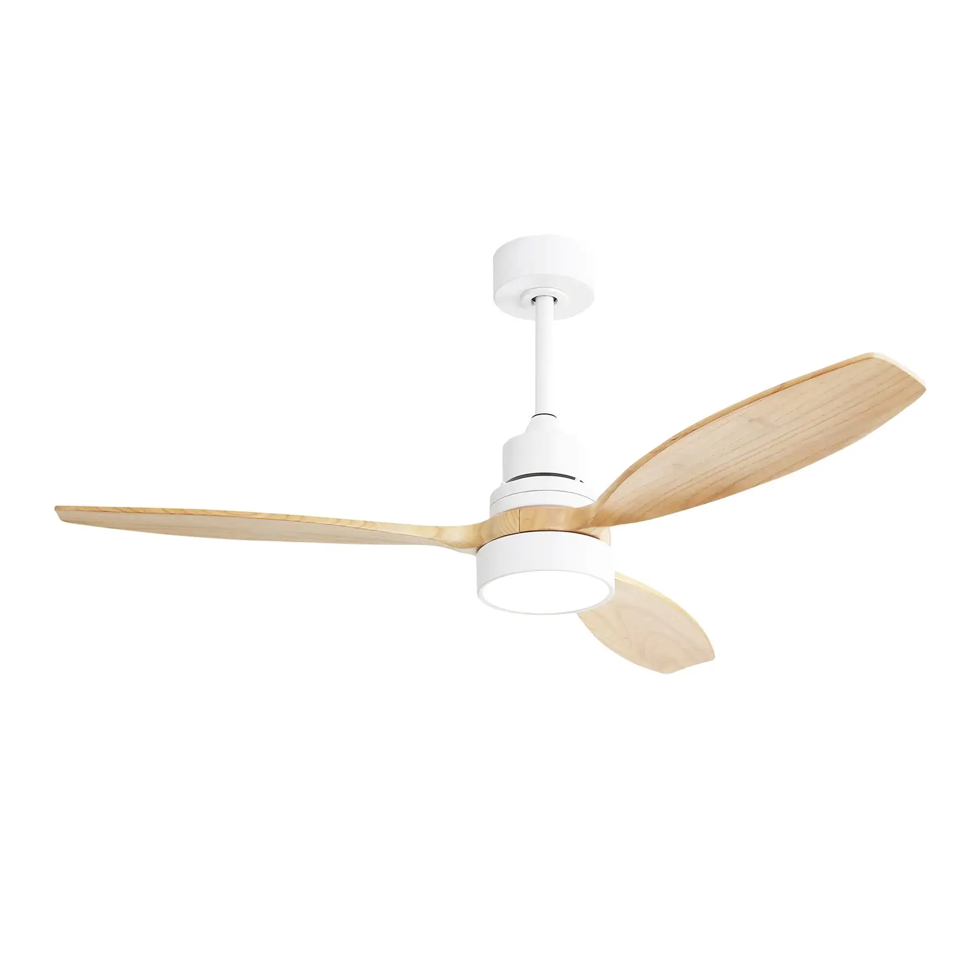 52-Inch Modern White Ceiling Fan with 3 Wood Blades, Remote Control, Reversible DC Motor & Light