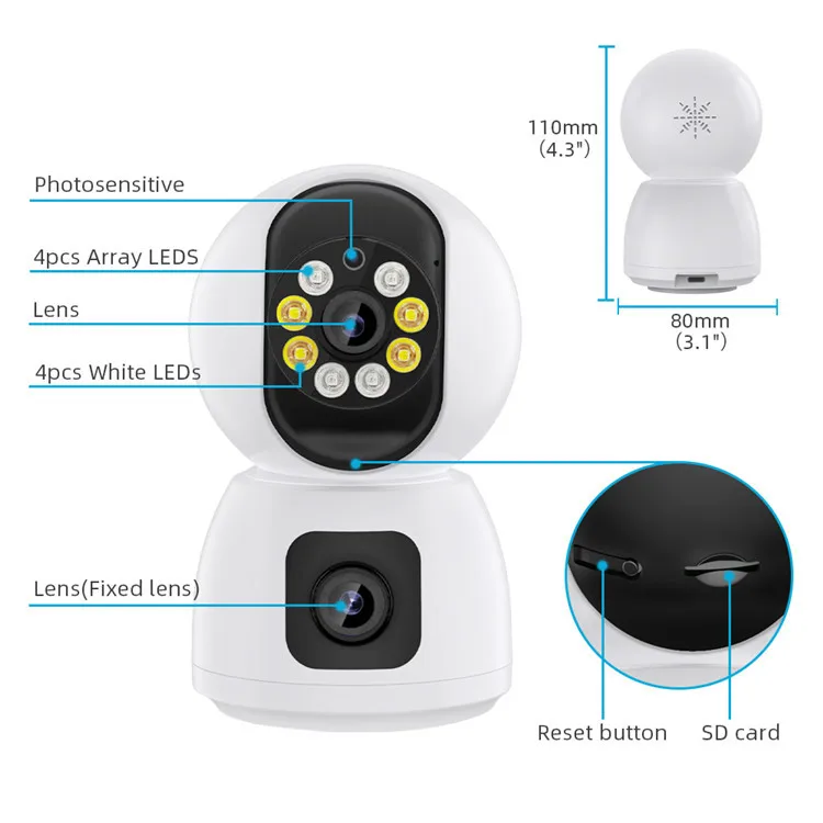4MP iCsee APP Dual Lens Video Linkage Full Color IP Dome Camera AI Humanoid Detection Home Security CCTV Baby Monitor