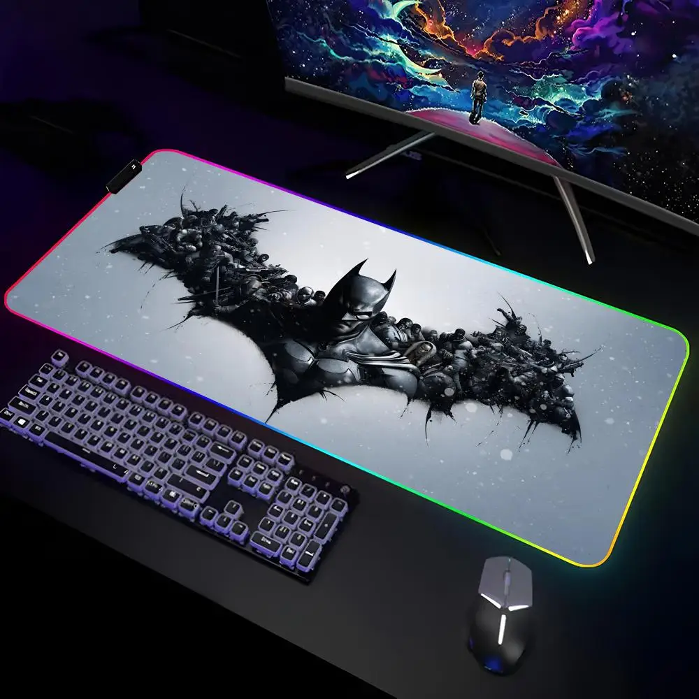 B-Bat-manS Anime Logo Mouse Pad Gamer RGB Deskmat Keyboard Mat Gaming Laptops LED Mousepad Desk Protector Anime Mause Mats
