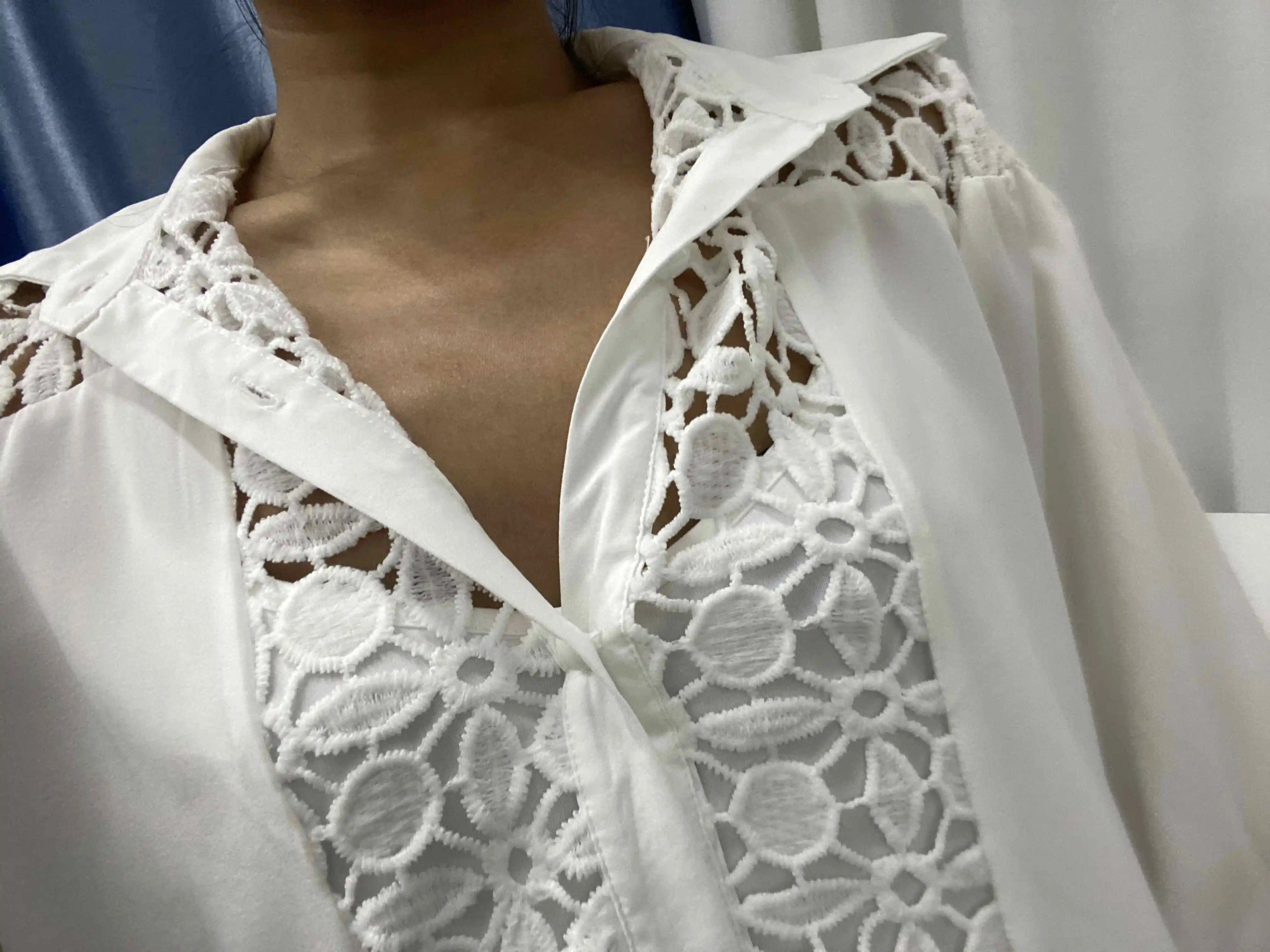 Robe chemise blanche en dentelle Guipure avec Patch, tenue de mariage ajouré, ample Y2k, vêtement de fête et de vacances, printemps 2023