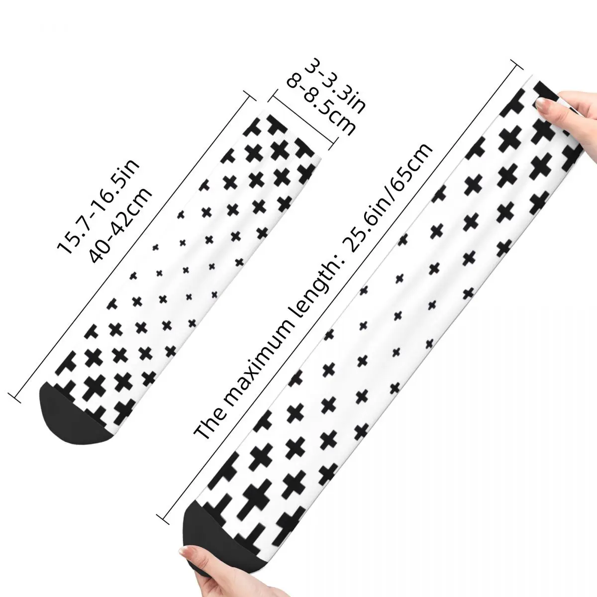 Crazy Sock for Men Black And White Greek Cross Pattern Background Harajuku Cross Crucifixion Pattern Printed Crew Sock Gift