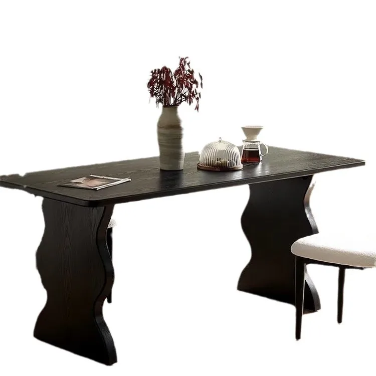 

French retro antique dining solid wood dining and combination rectangular simple household dining table cream