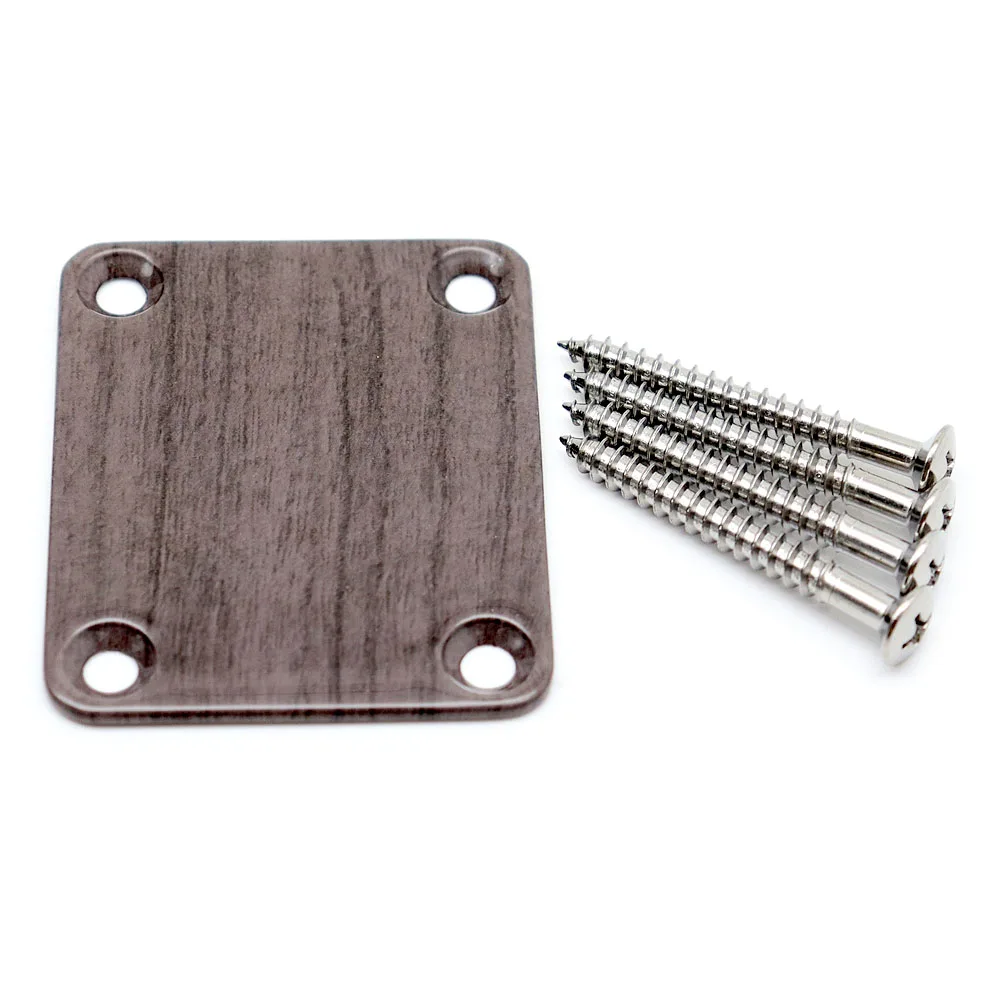 1pcs Electric Guitar Neck Plate with Screws Metal for ST TL Guitar Jazz Bass Guitar Accessories Wood Grain Color Printing
