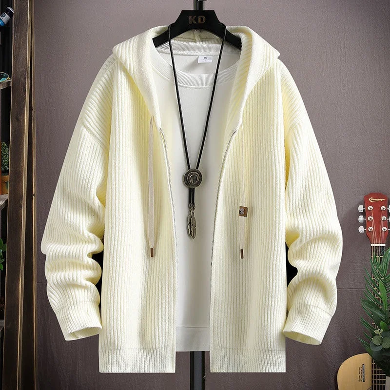 

Мужская свободная повседневная вязаная куртка-худи на молнии с длинными рукавами, однотонная, весна-осень 2025, в корейском стиле