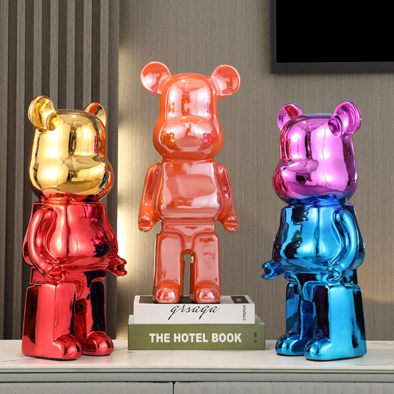 28cm Aesthetic Bear Figures Resin Plating Violent Bear Statues Cute Bear Sculpture Decor Luxury Living Room Decorations Ornament