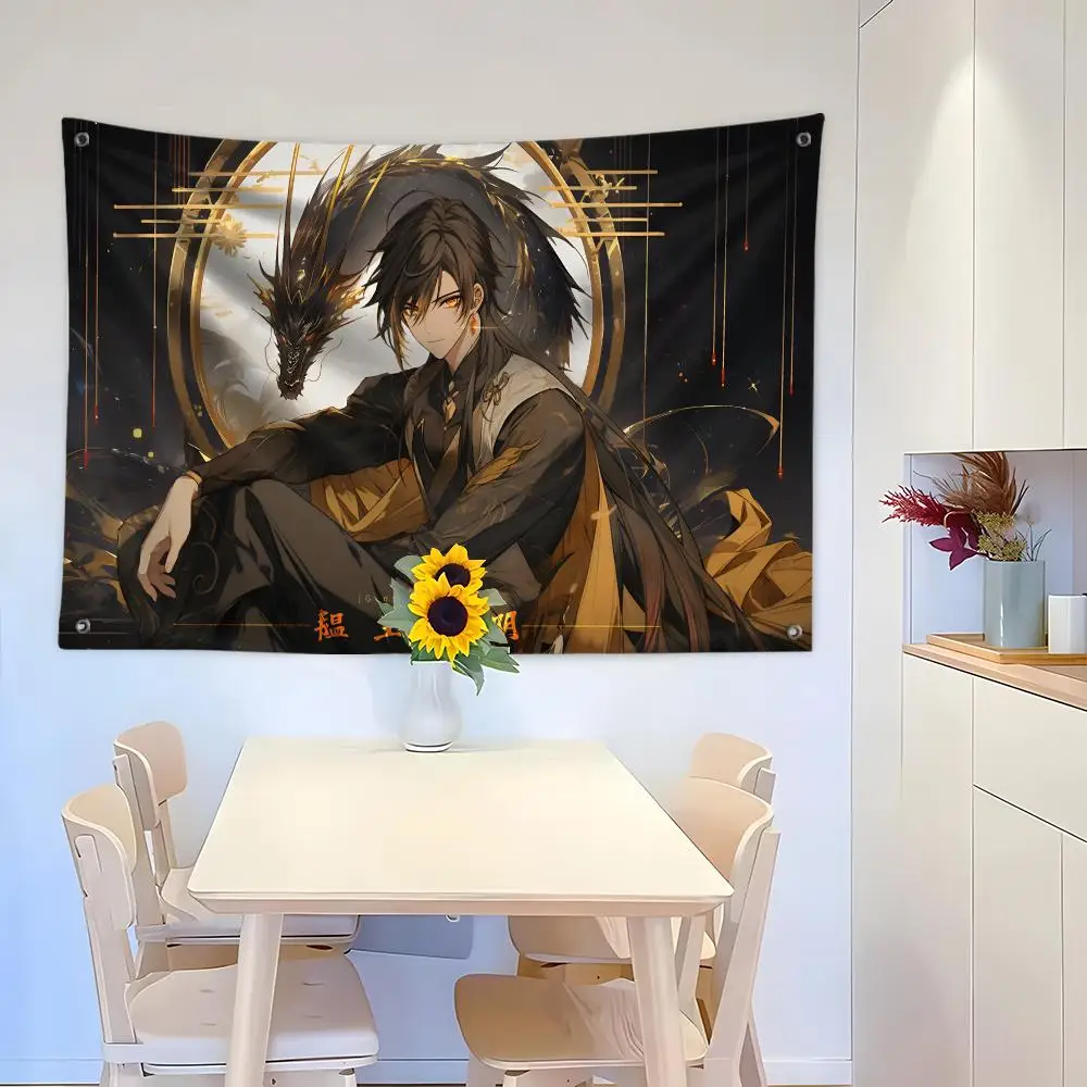 Genshin Impact Zhongli Flags Custom Wall Hanging Background Art Banner For Bedroom Home Living Room Outdoor Decor