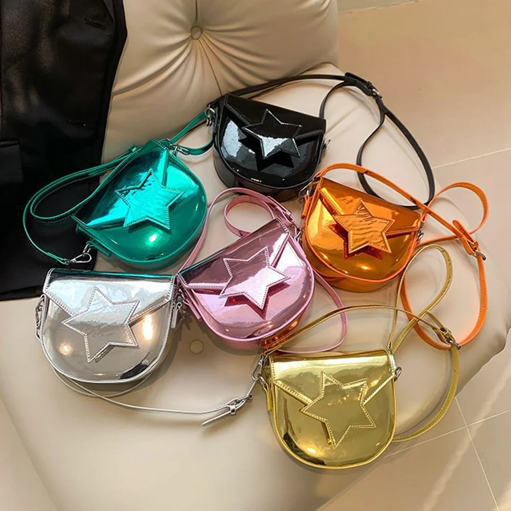 Laser Silver Small Handbag Fashion Purse For Women Simple Stytlish Soft Pu Leather Sling Shoulder Bag 2023 Female Crossbody Bag