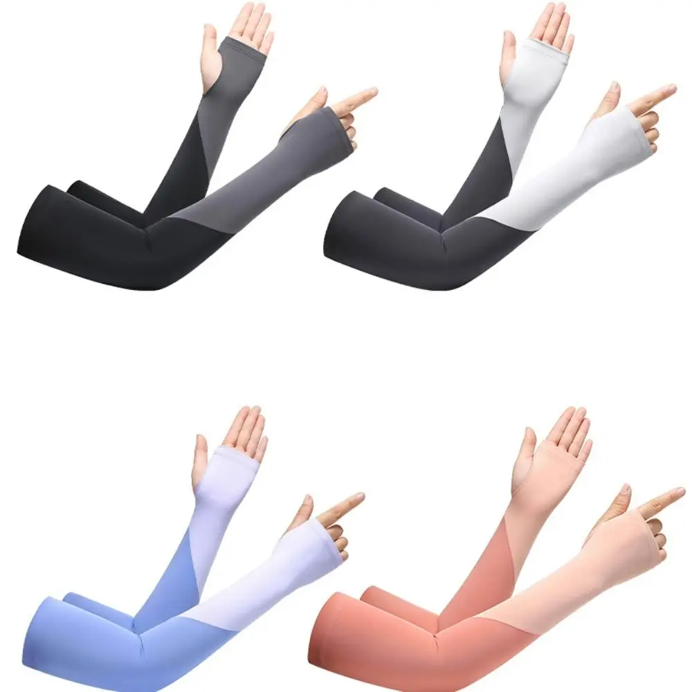 

Thin Half Finger Ice Sleeves Two Fingers with Exposed Sun Protection Summer Long Arm Covers Polyester Letter Label