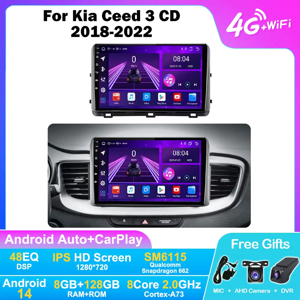Android 14 Car Radio For Kia Ceed 3 CD 2018-2022 10inch Carplay Auto GPS Navigation 4G Wifi 8Core Multimedia Player Intelligent