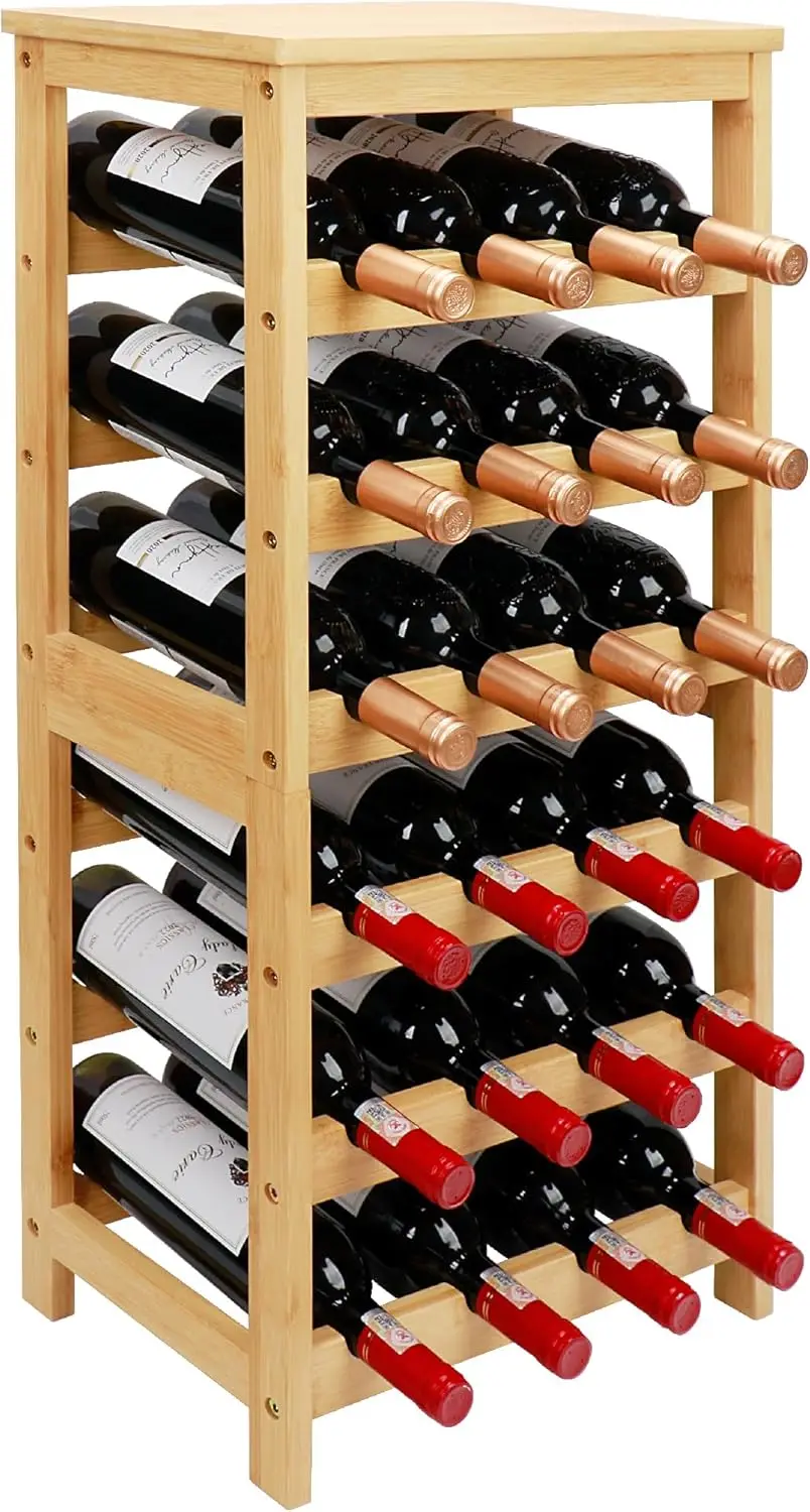 

6-уровневая бамбуковая винная полка, вмещает 24 бутылки с наклонным хранилищем для свежести, простая сборка