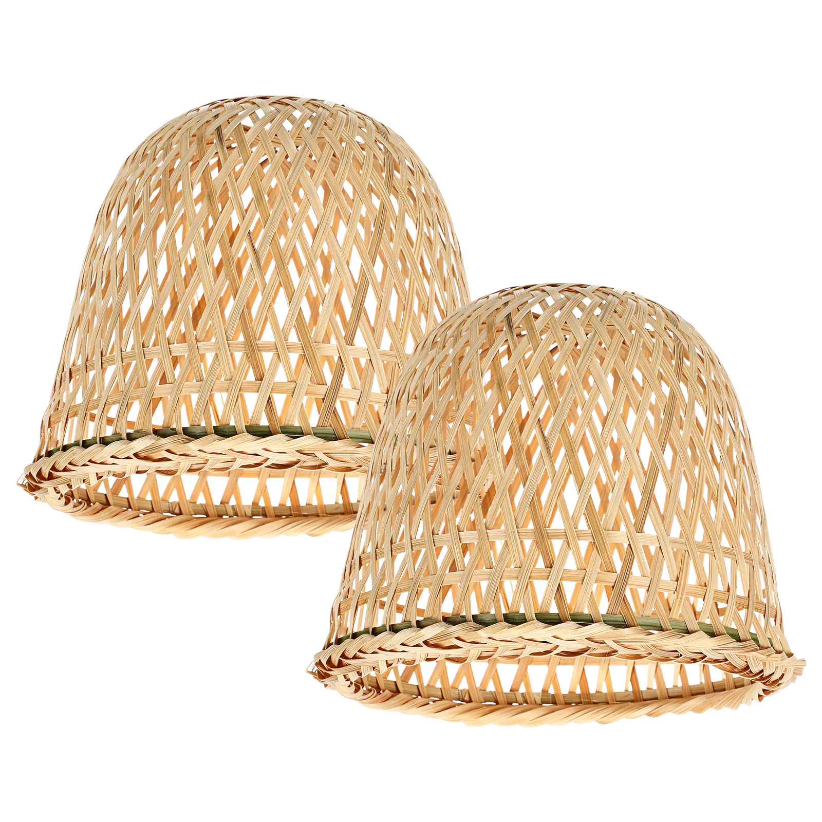 

2Pcs Bamboo Handwoven Retro Khaki Light Cover Pendant Woven Bamboo Light Cover Lamp Ceiling Lampshade Home Decor Replacement