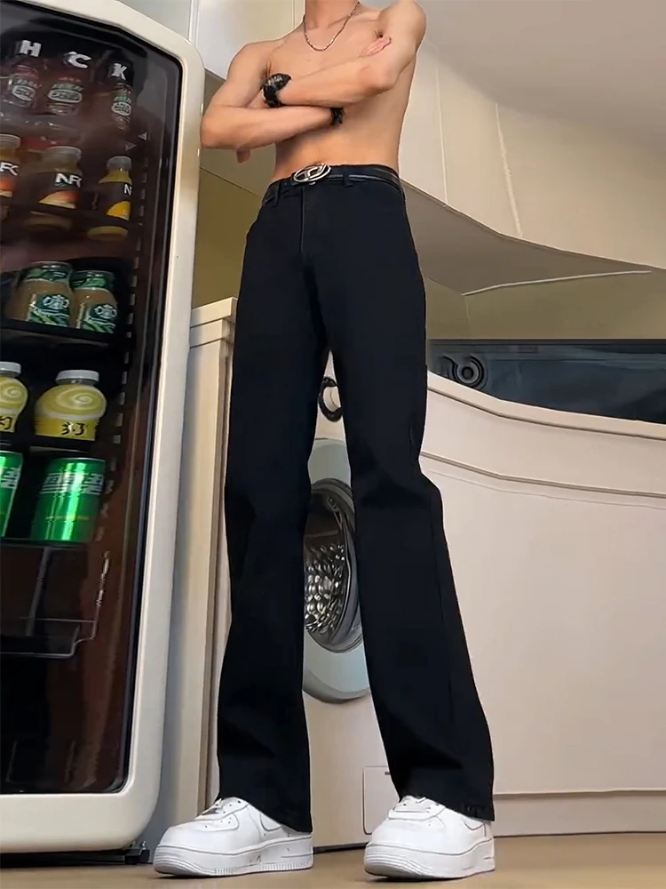 

Pure Bla Slim Fit Soft Denim Jeans Men's Spring Autumn Cleanfit High Waist Elastic American Micro Flared Straight Leg Pants