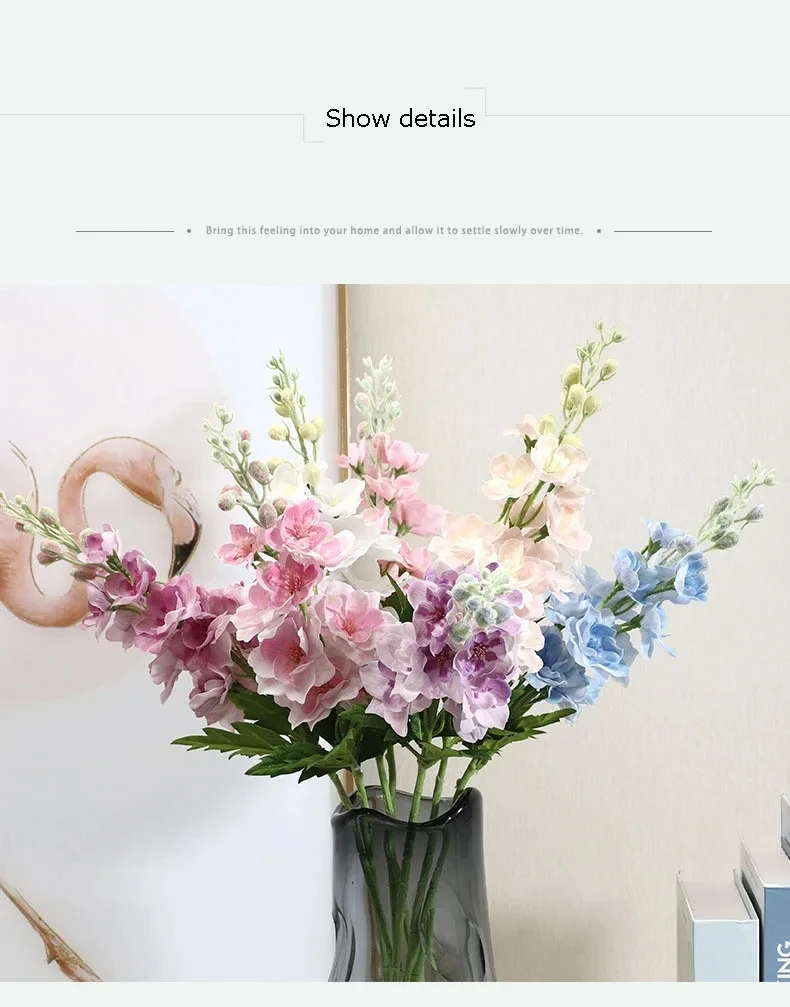 5 Stück feuchtigkeitsspendende, naturgetreue Delphinium-Kunstblumen zur Dekoration für Hochzeiten, Partys, luxuriöse Heimdekoration, künstliche Hyazinthenblumen – Detail 6