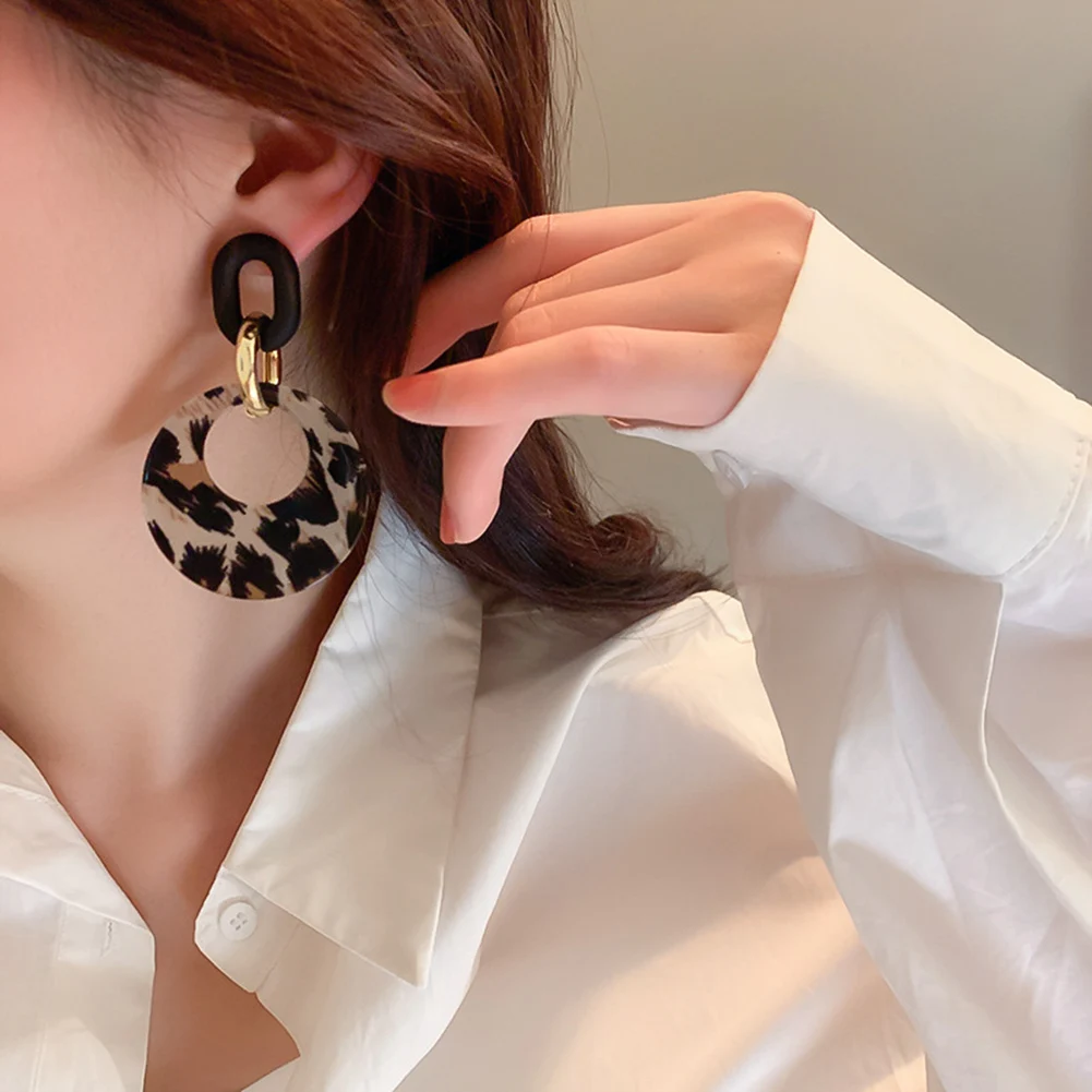 Vintage Leopard Print Geometric Circle Earrings for Women New Trendy Temperament High-End Atmospheric Earrings Jewelry