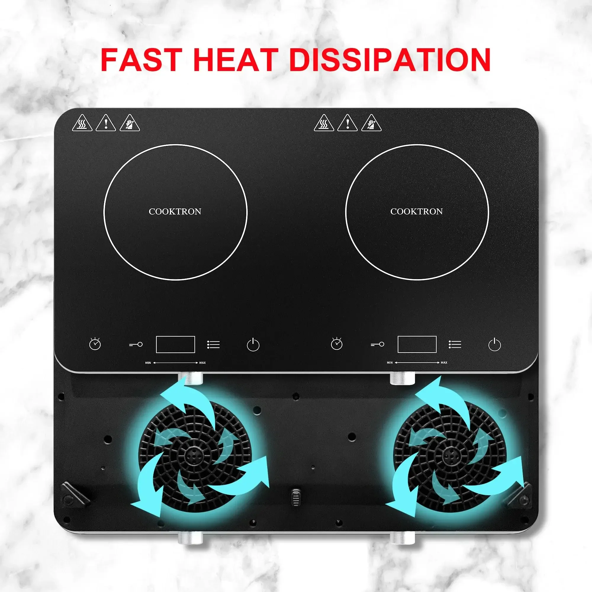 Double Induction Cooktop Burner, 1800w 2 burner Induction Cooker Cooktop, 10 Temperature 9 Power Settings Portable Electric Coun