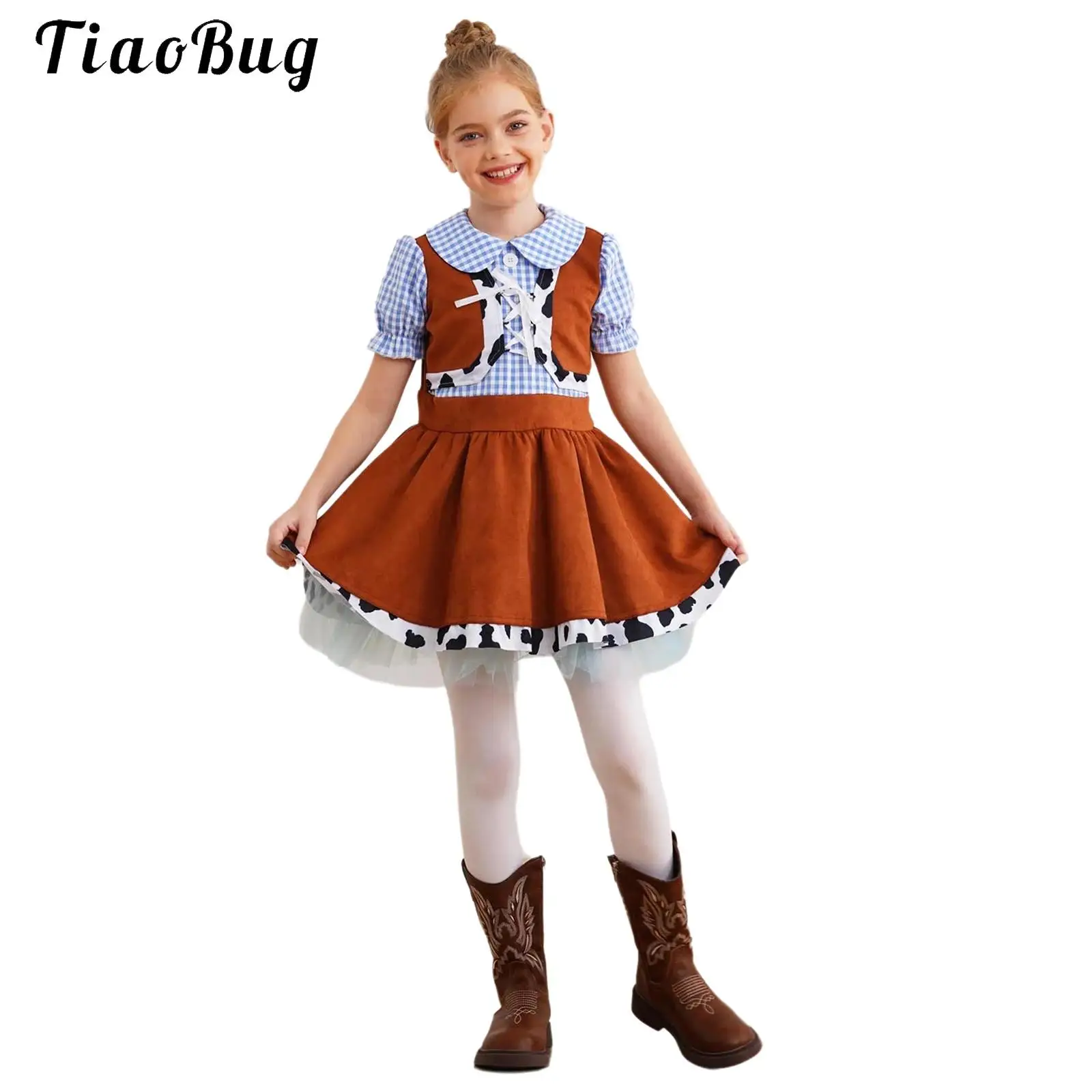 

Kid Girls Cowboy Costume Tutu Dresses Children Western Cowgirl Costumes Carnival Purim Cosplay Halloween Party Dress Up
