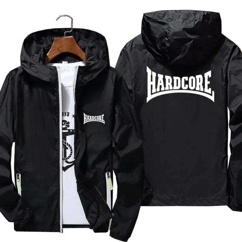 Men Hardcore Reflective Zipper Thin Windbreaker Bomber Hooded Jacket Outdoor Sports Pilot Coat Unisex Clothing