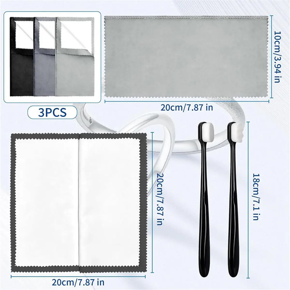 3PCS Jewelry Cleaning Cloth, Silver Polishing Cloth Jewelry,3 PCS Ultra-Soft Brushes (Flat & Wave) for Cleaning Gold