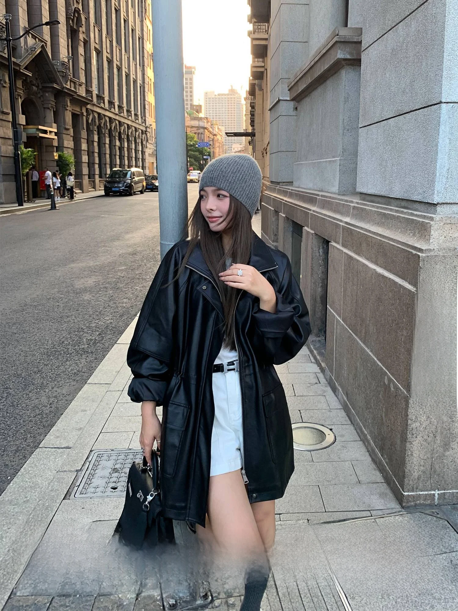 

Женская свободная куртка-косуха ChenMiFan из искусственной кожи с поясом, в американском стиле, осенне-зимняя модная верхняя одежда