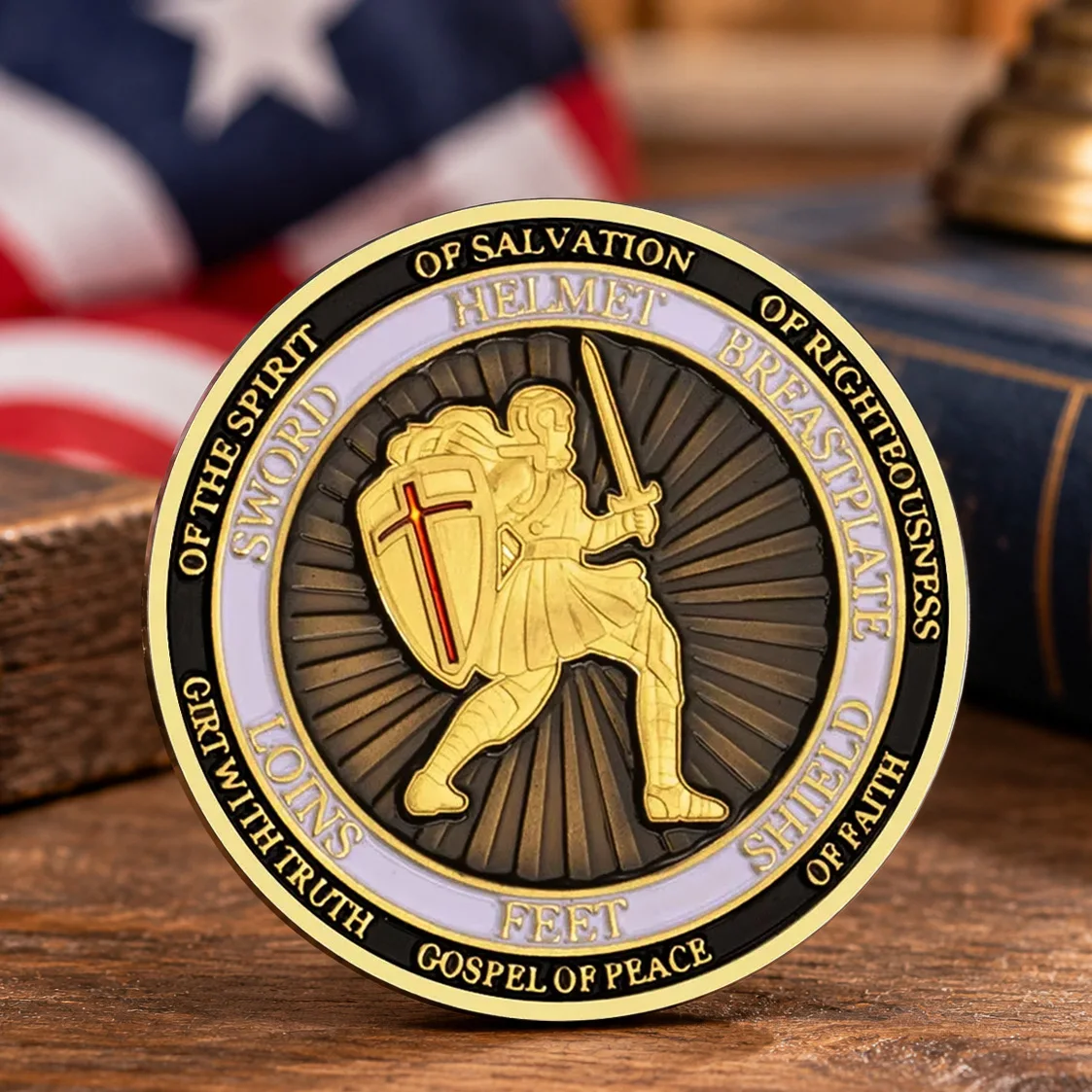 Put on The Full Armor of God Souvenir Coin Golden Plated Ephesians Knight Commemorative Coin Home Decoration