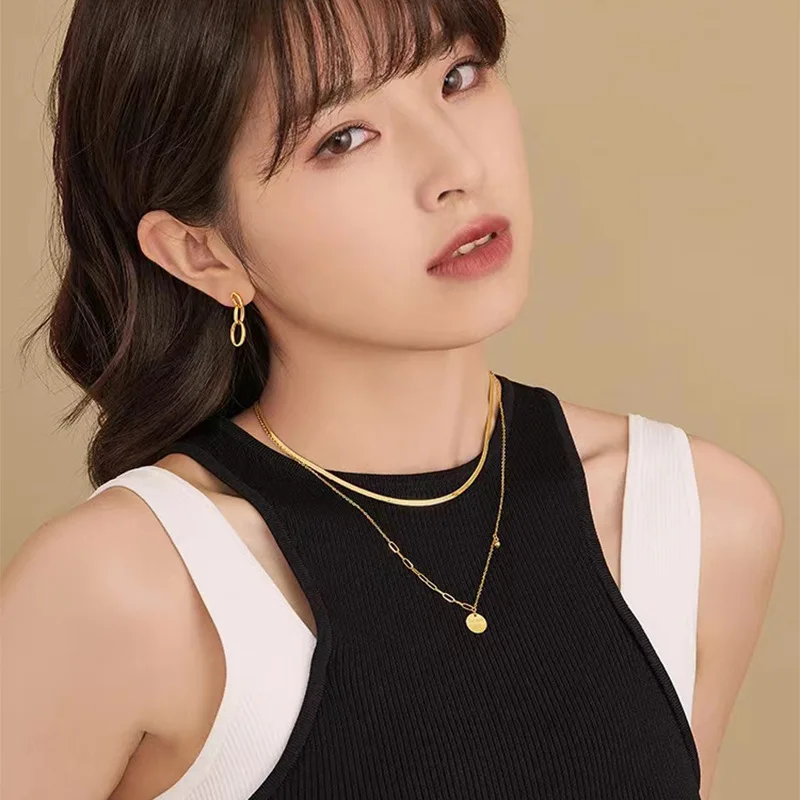 النمط الأوروبي والأمريكي 9999 24K الذهب الحقيقي قلادة مستديرة رسائل قلادة مستديرة تيشيرت صيفي سلسلة مجوهرات