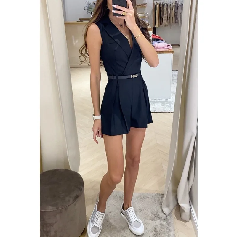 Women's Fashion New Slim Commuting Blazer Jumpsuit Temperament Women Romper Summer New Female Sleeveless Elegant Short Jumpsuits