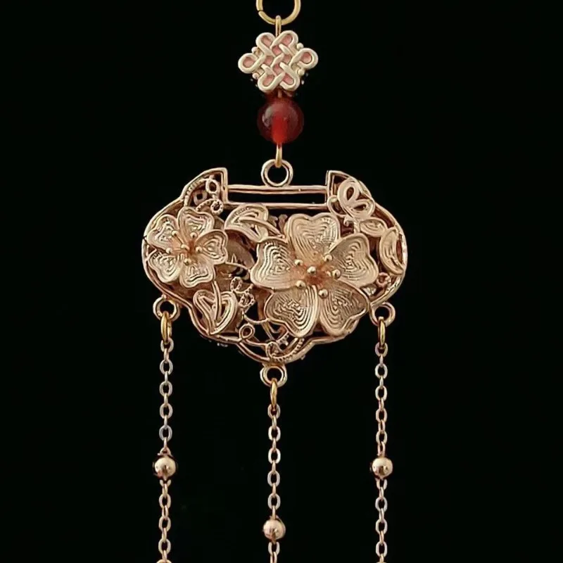 Original design Ruyi filigree craft flower broche pearl tassel long brooches for women cheongsam button pendant Hanfu jewelry